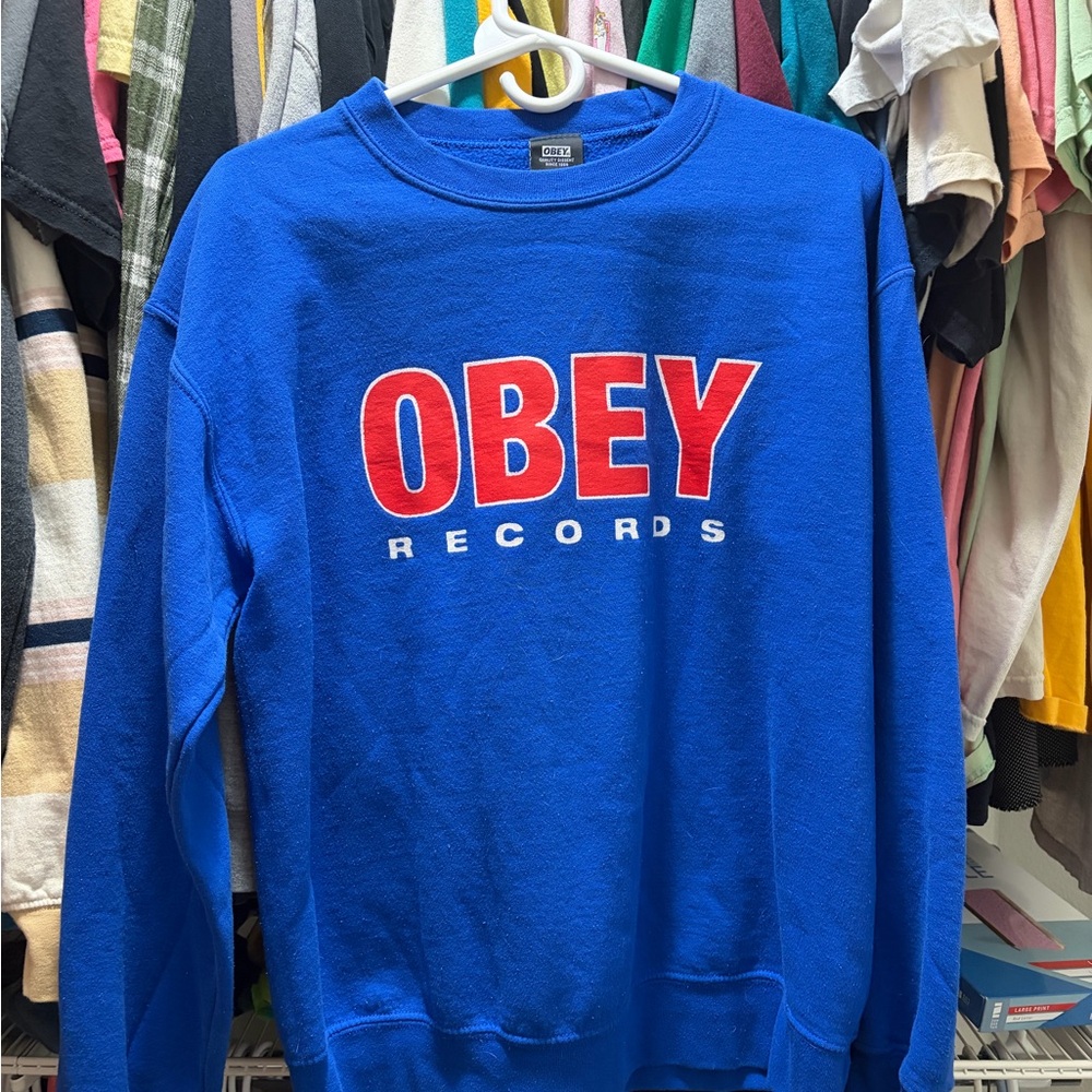 Obey Records Blue Crewneck Sweater